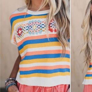 Colorful Striped Crochet Top and pant set